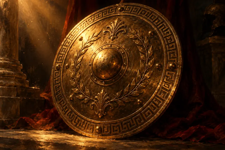 Bronzen schild met meanderrand