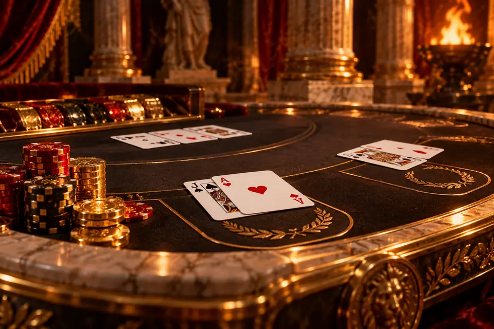 Blackjacktafel met kaarten en fiches