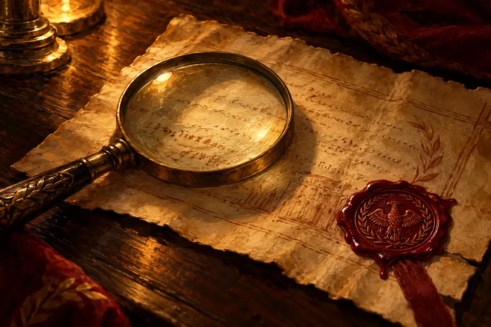 Document onder een vergrootglas met lakzegel