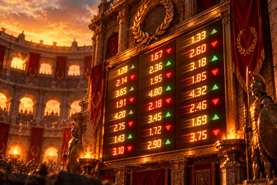Scorebord met wisselende odds in het Colosseum